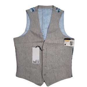 Bar III Slim-Fit Linen Suit Vest Mens‎ Small Grey Textured $115 NEW